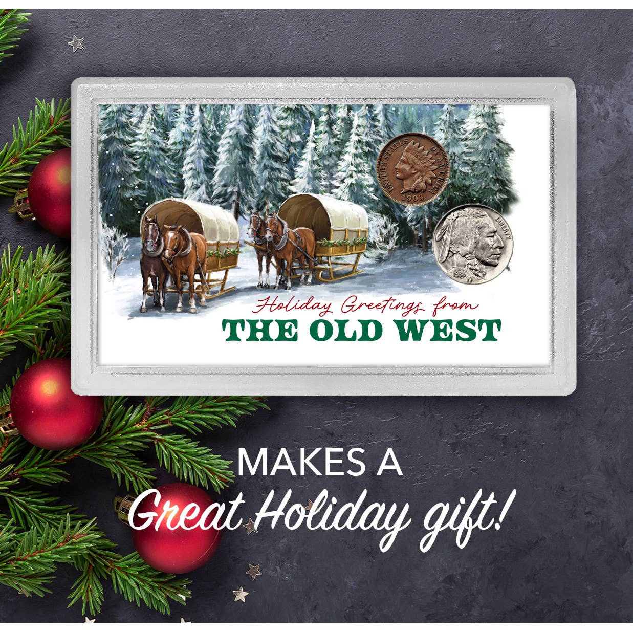 Holiday Greetings from the Old West | Genuine Indian Head Cent & Buffalo Nickel Set - Titan Treasure Trove