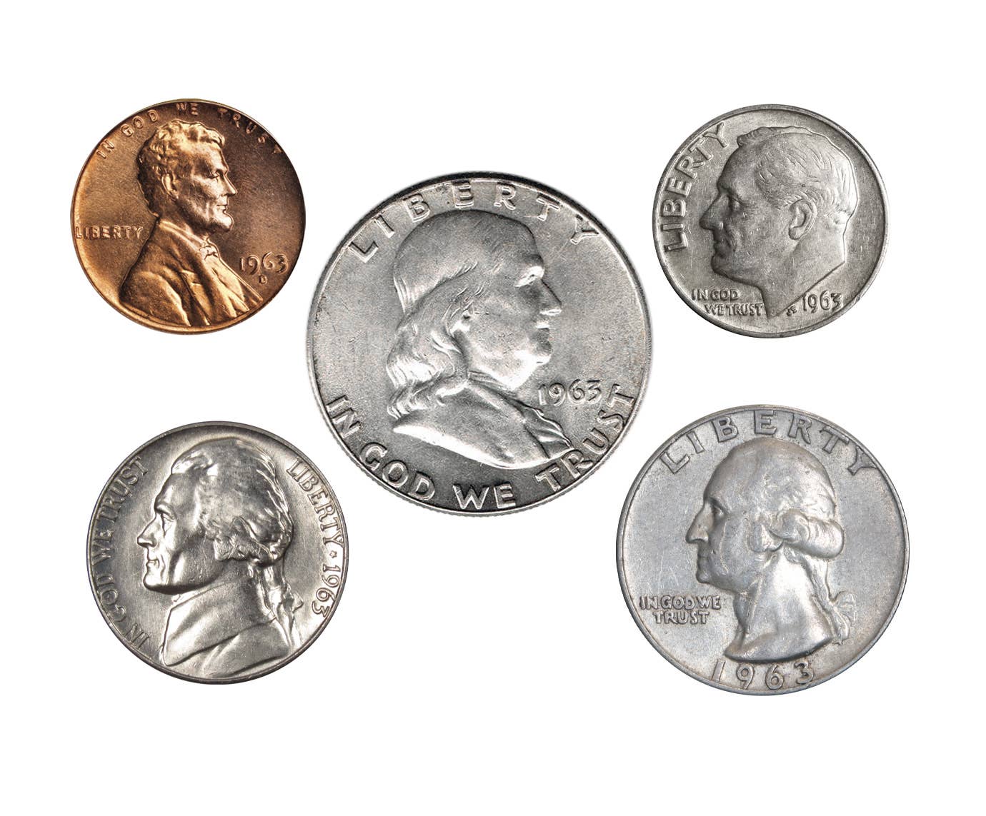 1963 Time Capsule Coin Collection | Half Dollar, Quarter, Dime, Nickel and Penny Set - Titan Treasure Trove