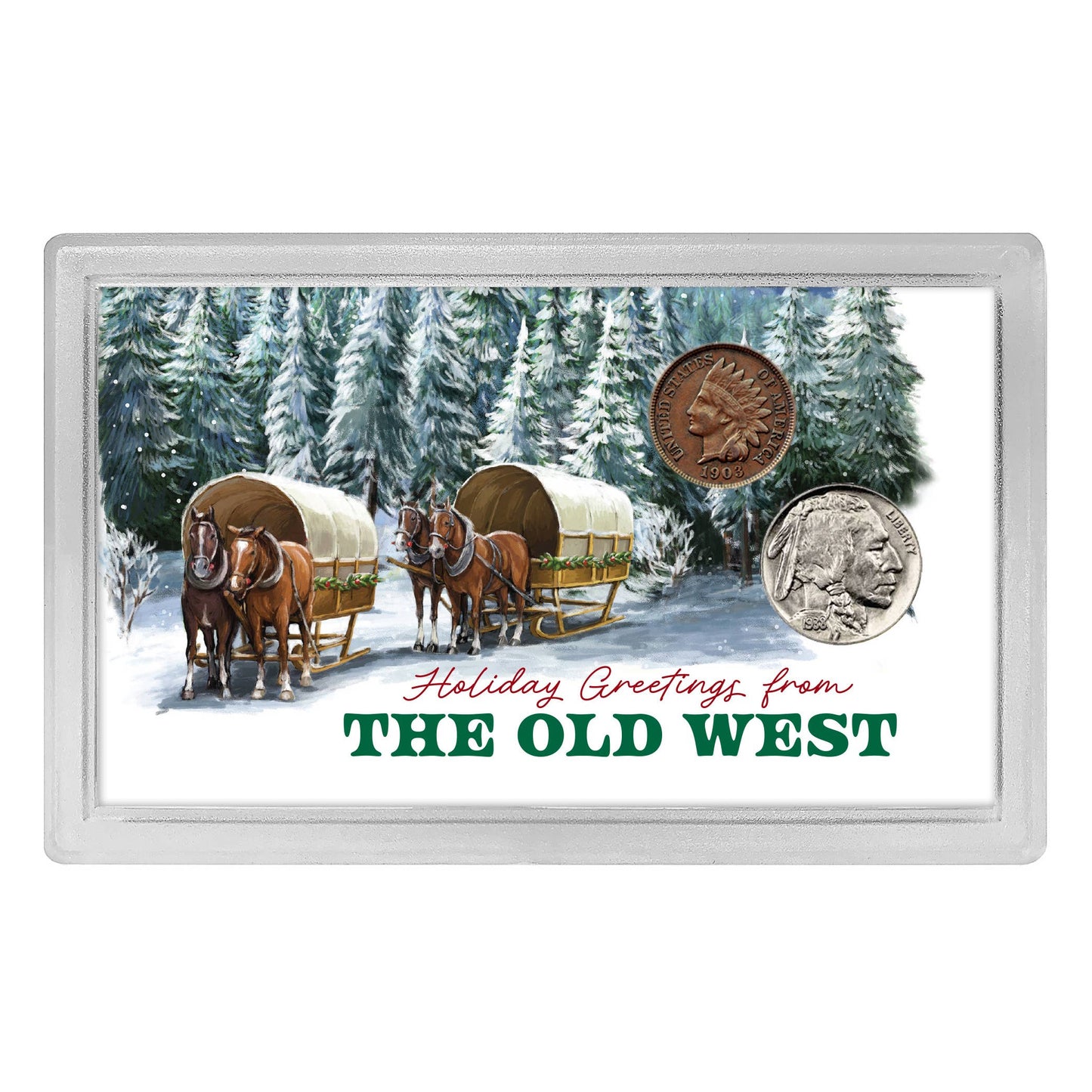 Holiday Greetings from the Old West | Genuine Indian Head Cent & Buffalo Nickel Set - Titan Treasure Trove