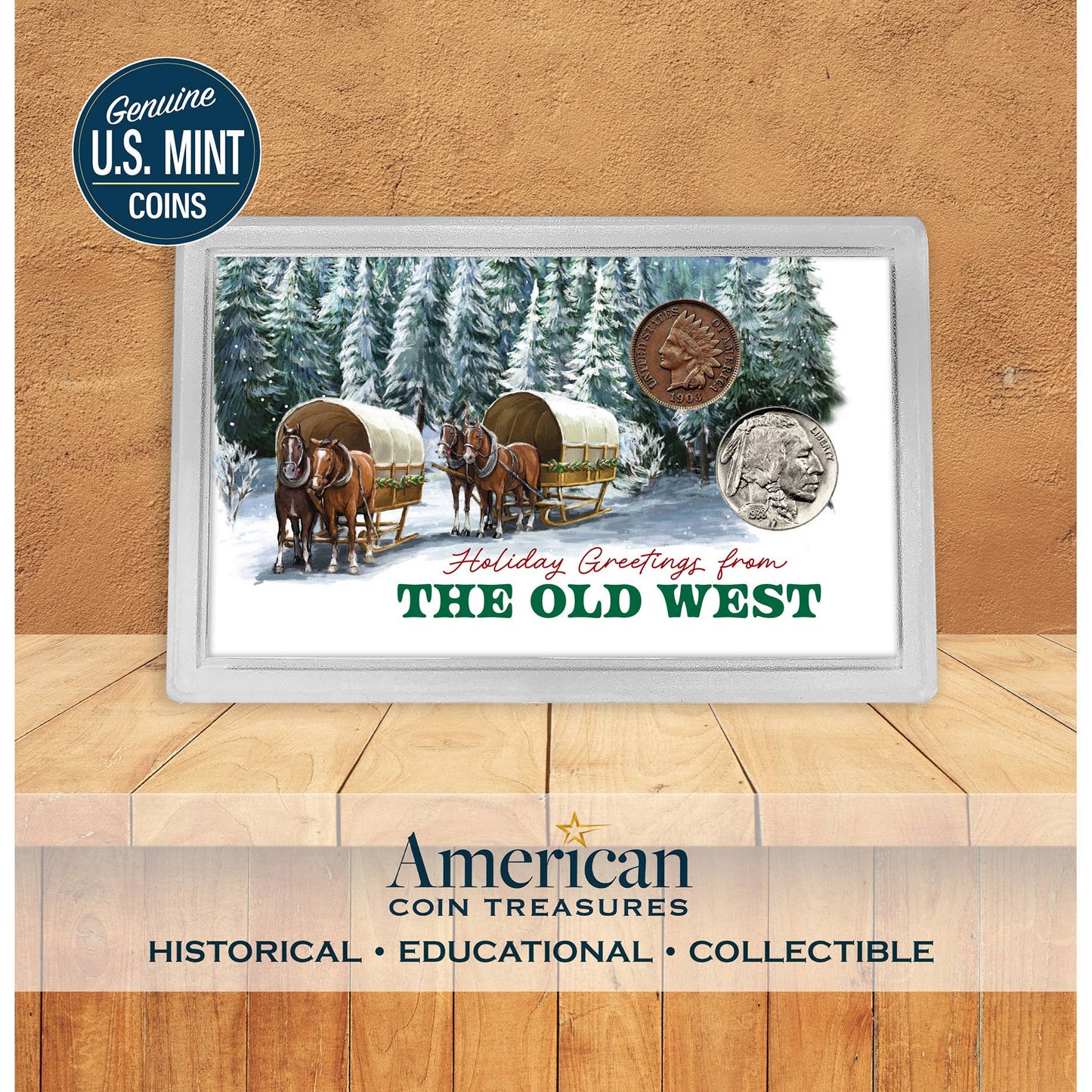 Holiday Greetings from the Old West | Genuine Indian Head Cent & Buffalo Nickel Set - Titan Treasure Trove