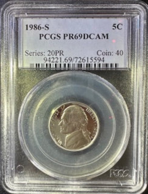 1986-S Jefferson Nickel | PCGS PR69 DCAM - Titan Treasure Trove
