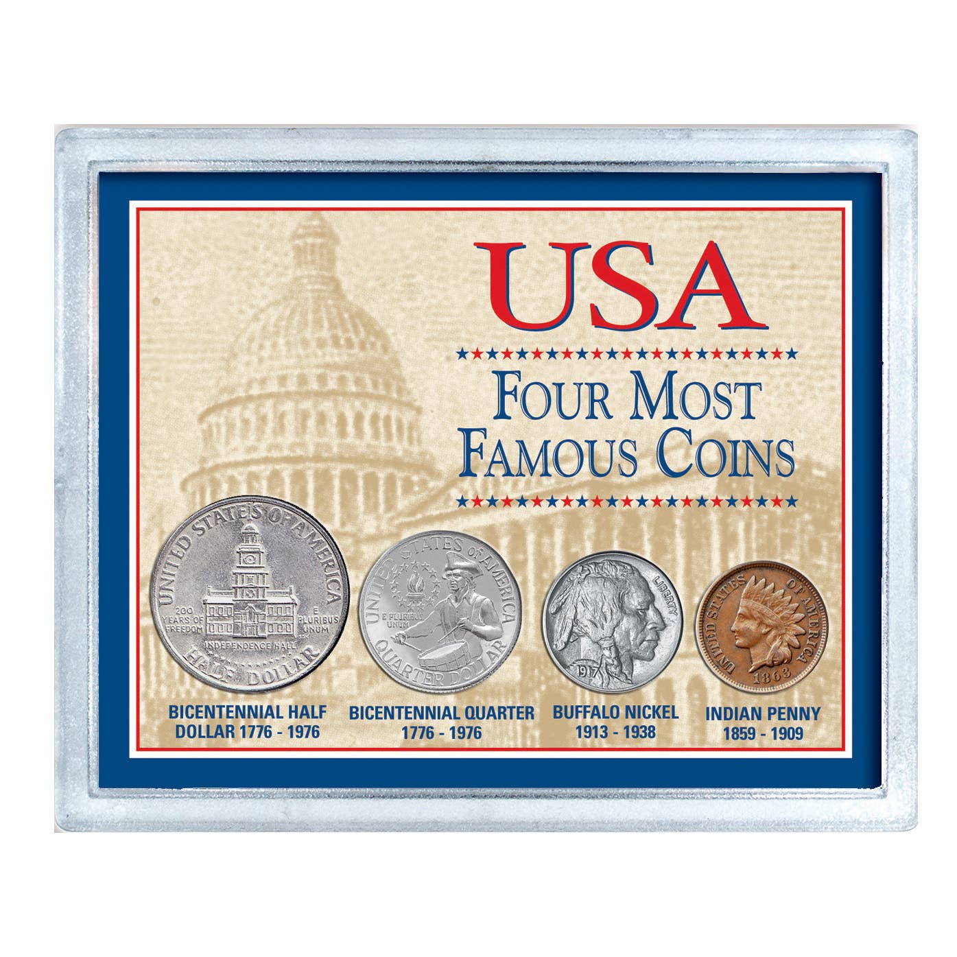 Historic US Mint Set | Four Iconic American Coins in Acrylic Display Case - Titan Treasure Trove