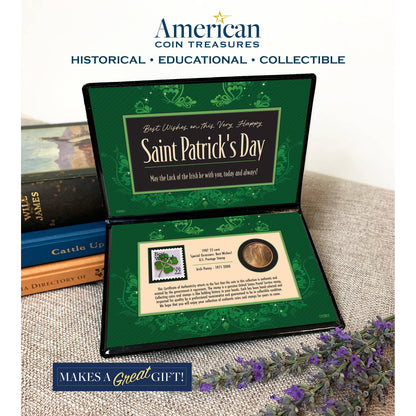 A Coin and Stamp St. Patrick's Day Greeting Card | Irish Penny and; US Best Wishes Stamp - Titan Treasure Trove