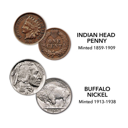 Holiday Greetings from the Old West | Genuine Indian Head Cent &amp; Buffalo Nickel Set - Titan Treasure Trove