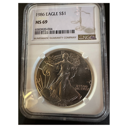 1986 NGC MS69 Silver American Eagle | First Year of Issue