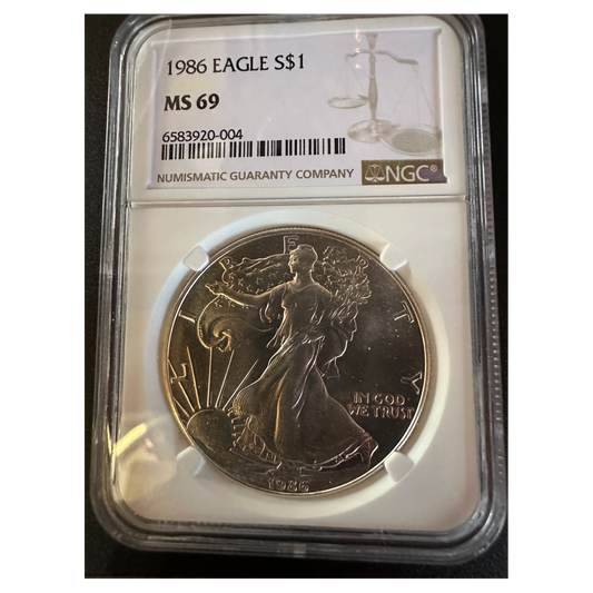 1986 NGC MS69 Silver American Eagle | First Year of Issue