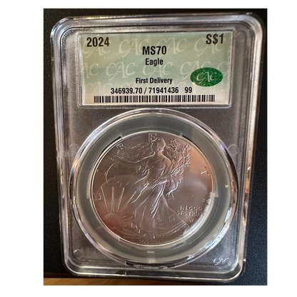 2024 American Silver Eagle - CAC MS70 First Day of Issue - Titan Treasure Trove