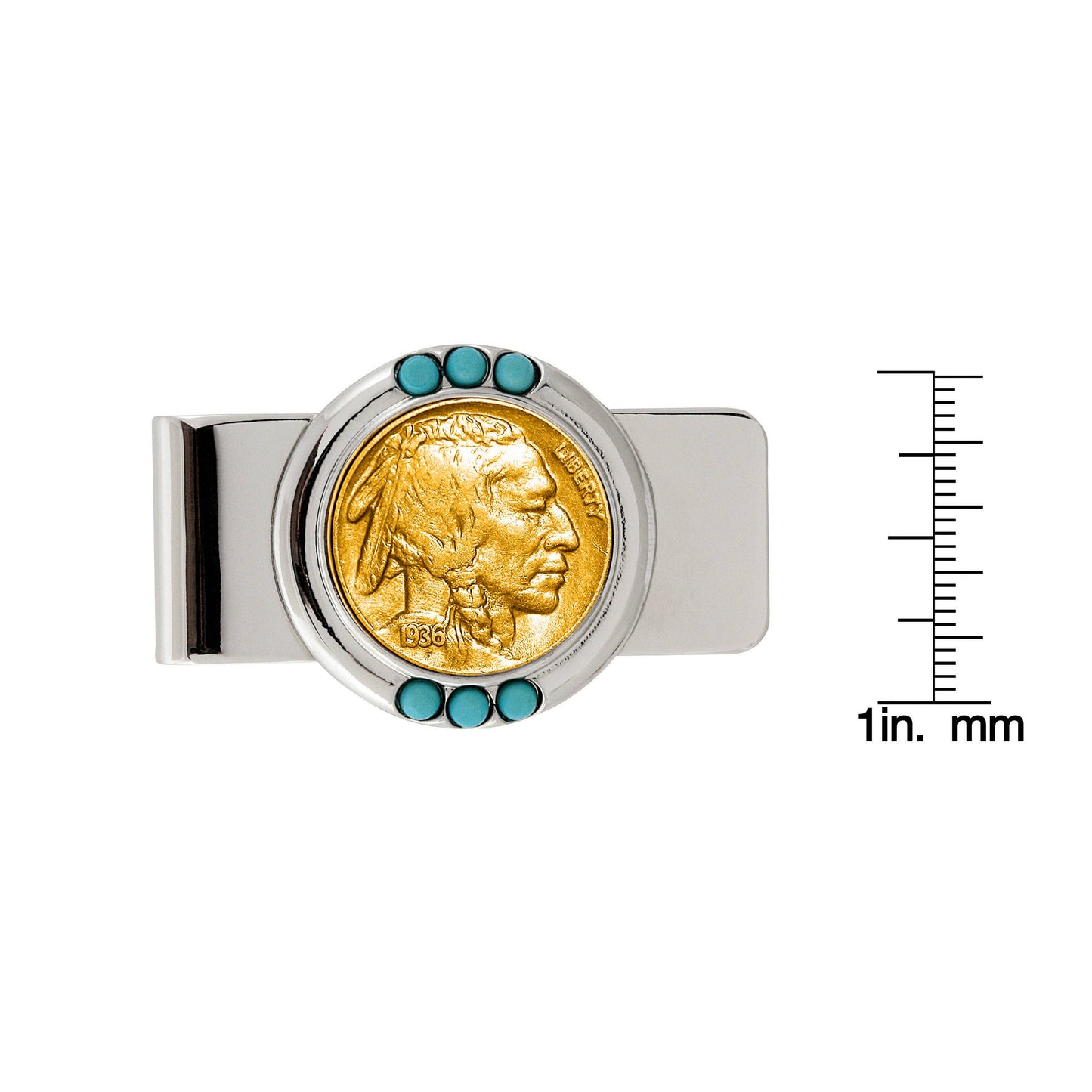 Wild West Buffalo Nickel Turquoise Money Clip | 24K Gold-Layered, High-Polish Finish - Titan Treasure Trove