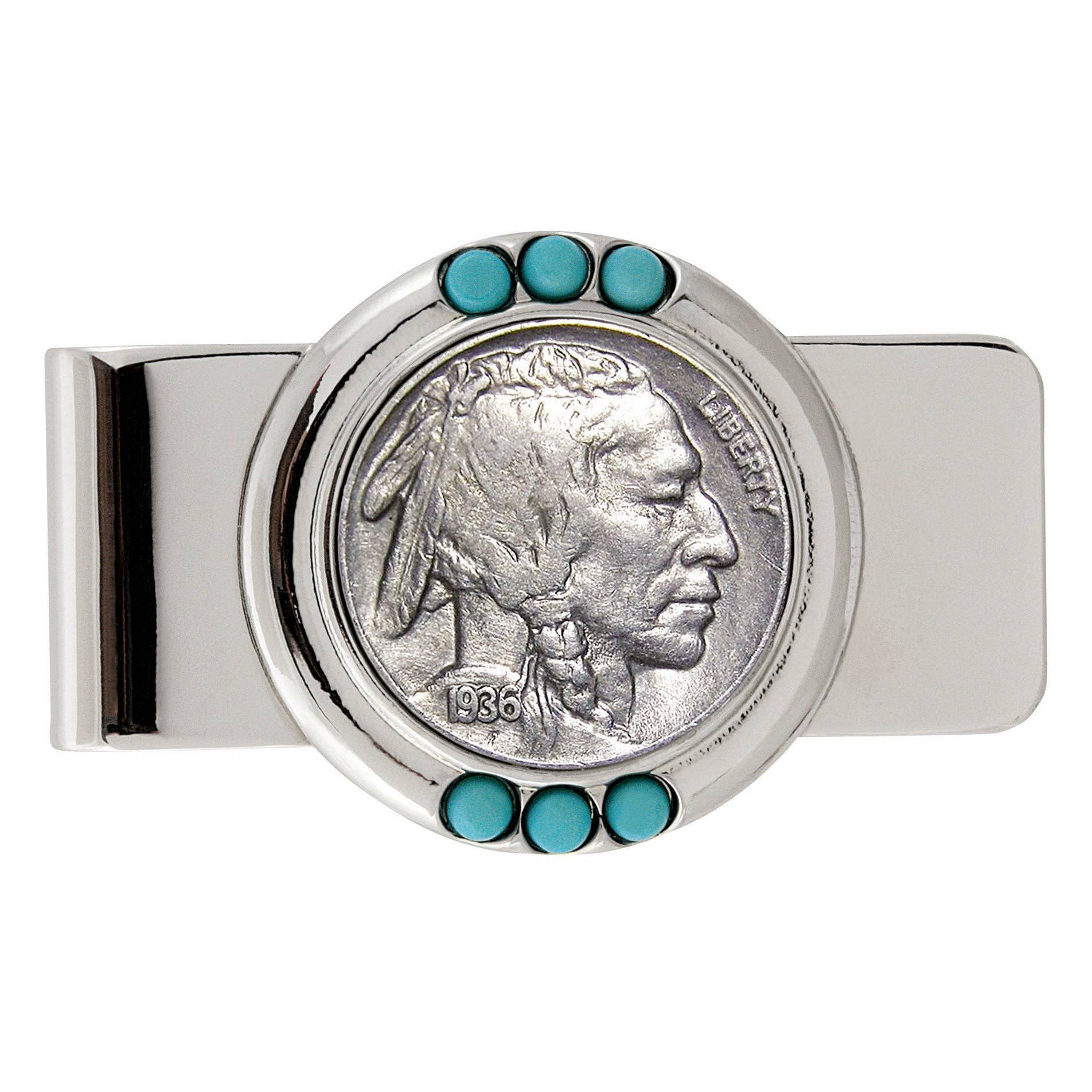 Wild West Buffalo Nickel Turquoise Money Clip | High-Polish Finish - Titan Treasure Trove