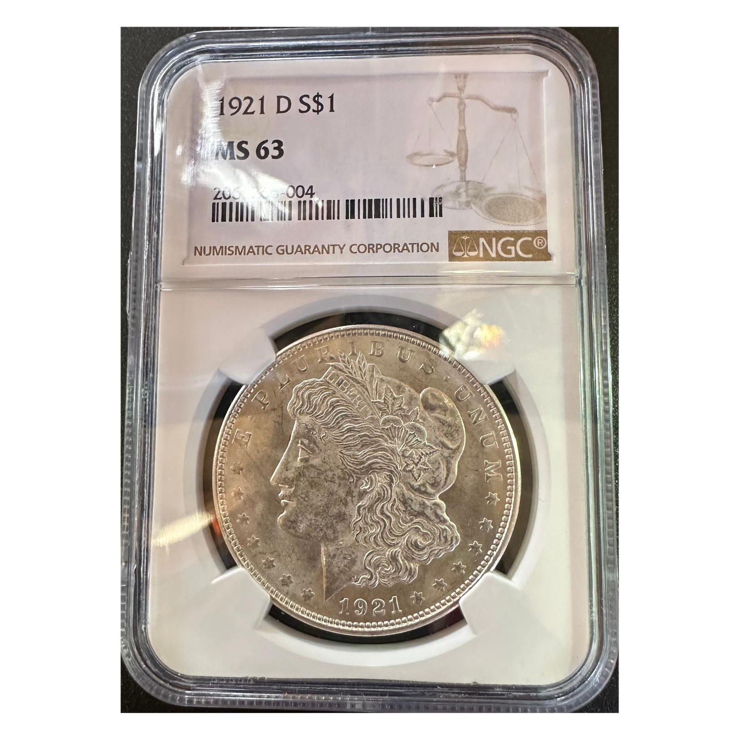 1921-D Morgan Silver Dollar - NGC MS63