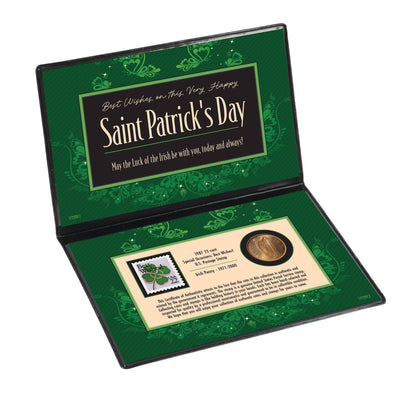 A Coin and Stamp St. Patrick's Day Greeting Card | Irish Penny and; US Best Wishes Stamp - Titan Treasure Trove