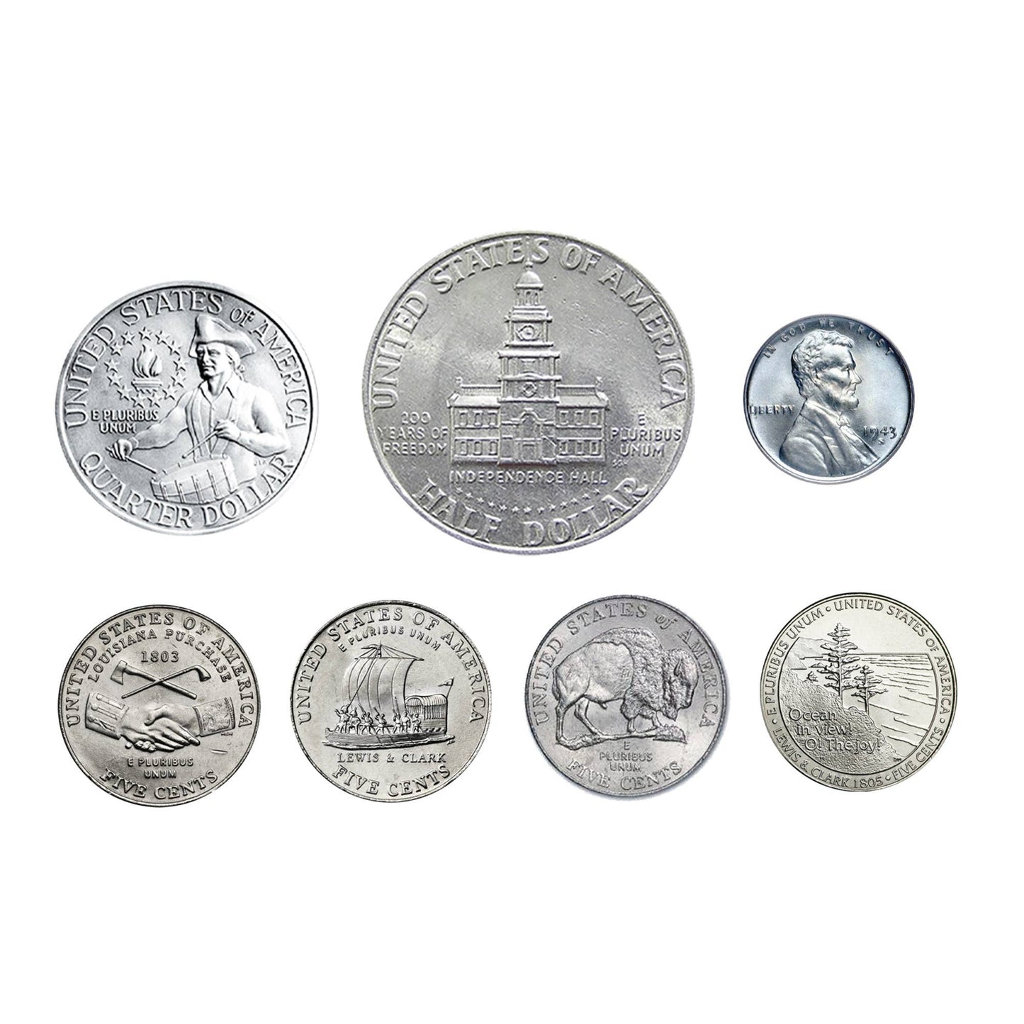 Rare One-Year American Coinage Collection | 7-Piece Set Featuring Lincoln Steel Penny, Westward Journey Nickels and Bicentennial Coins - Titan Treasure Trove