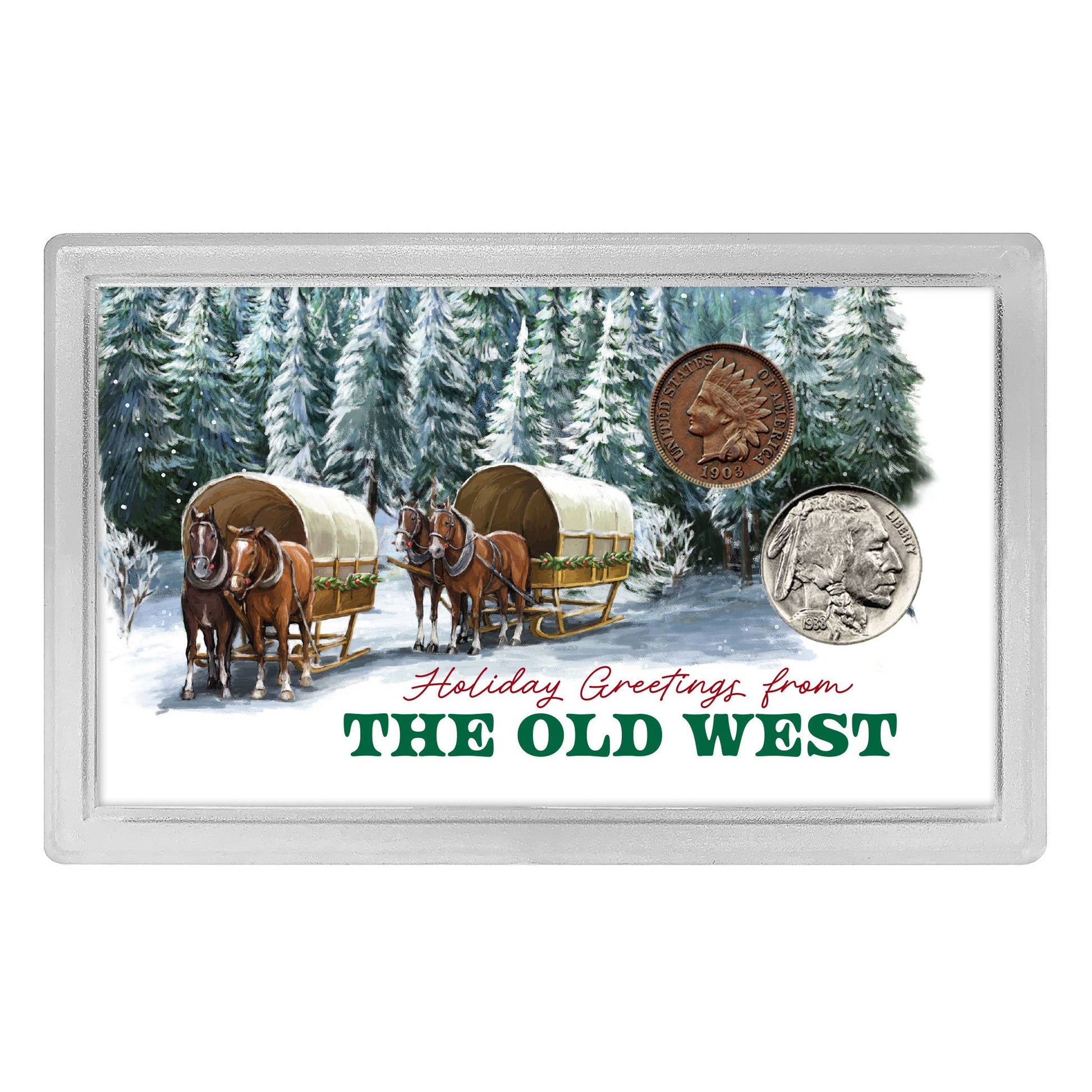 Holiday Greetings from the Old West | Genuine Indian Head Cent &amp; Buffalo Nickel Set - Titan Treasure Trove