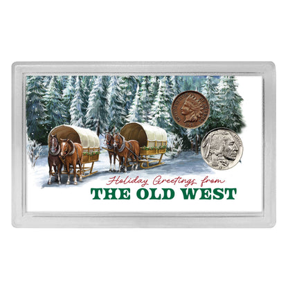 Holiday Greetings from the Old West | Genuine Indian Head Cent &amp; Buffalo Nickel Set - Titan Treasure Trove