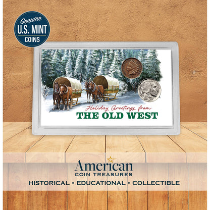 Holiday Greetings from the Old West | Genuine Indian Head Cent &amp; Buffalo Nickel Set - Titan Treasure Trove