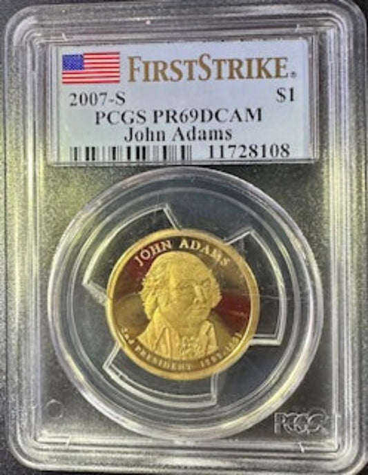 2007-S John Adams Presidential Dollar - PCGS PR69 Proof/DCAM