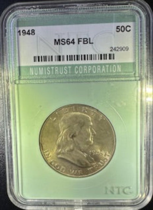 1948 Franklin Half Dollar - NTC MS64 FBL