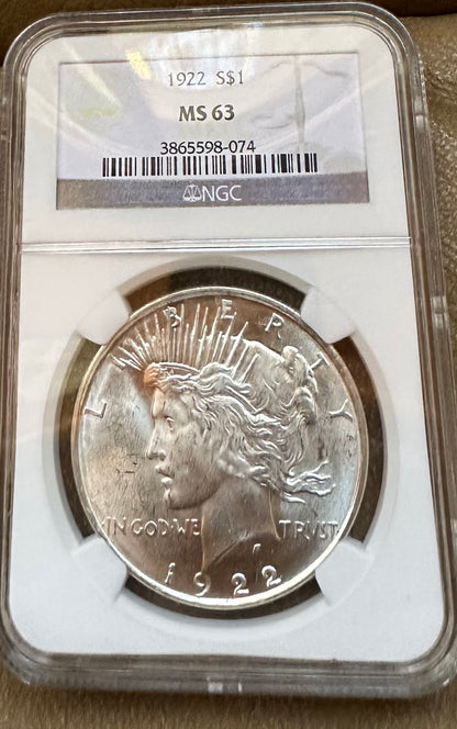 1922 Peace Silver Dollar - NGC MS63