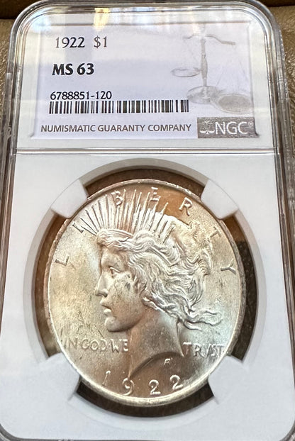 1922 Peace Silver Dollar - NGC MS63