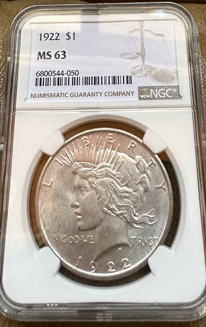 1922 Peace Silver Dollar - NGC MS63