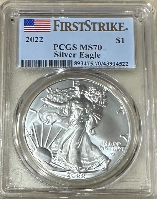 2022 American Silver Eagle – First Strike | PCGS MS70 | 1 oz .999 Fine Silver Bullion Coin