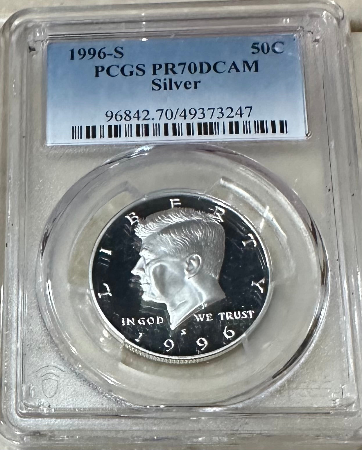 1996-S Kennedy Half Dollar – PCGS PR70 DCAM | 90% Silver Proof | San Francisco Mint