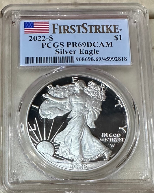2022-S American Silver Eagle – PCGS PR69 DCAM First Strike | 1 oz .999 Silver Proof | San Francisco Mint