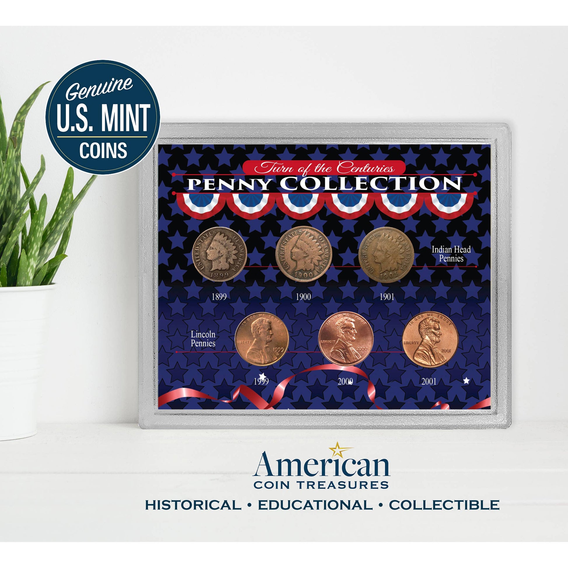 US Mint One Cent Coin Evolution Collection | Indian Head and Lincoln Pennies in Acrylic Case - Titan Treasure Trove